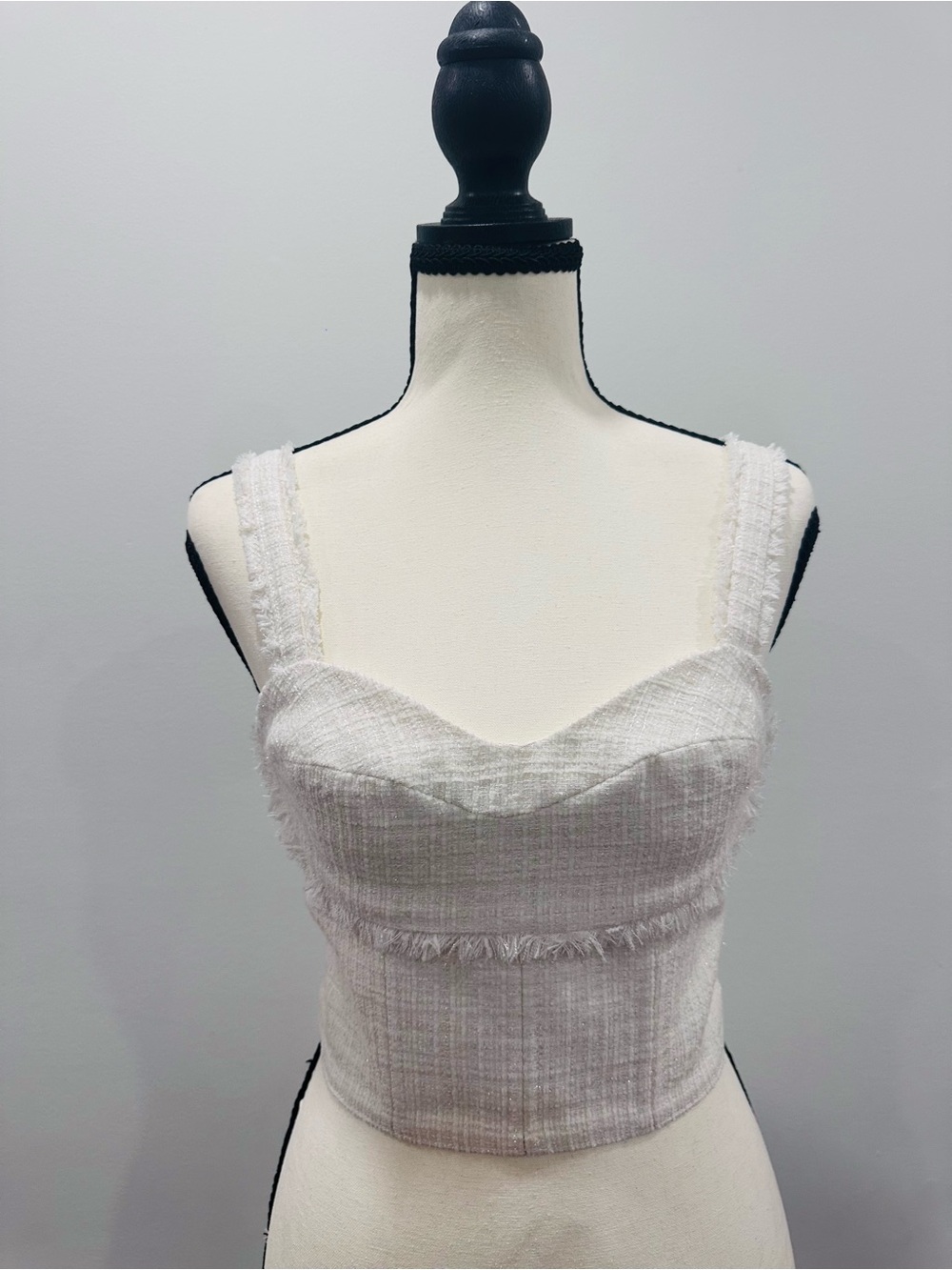 GUESS Tweed Cream/White Crop Cropped Bustier Corset Tank Top Feminine X-Small XS